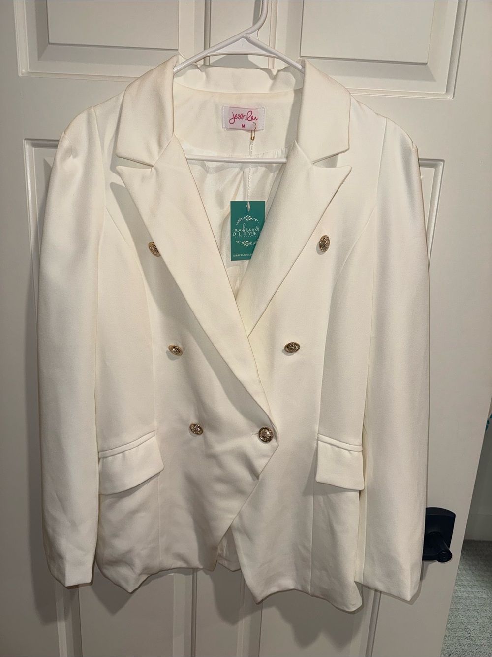 Jess Lea Medium Ivory Double-Breasted Blazer with Gold Buttons NWT